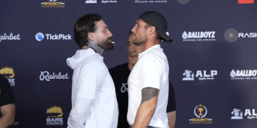 Face off! Darren Till vs. Aaron Chalmers staredown video from BKFC 90 press conference