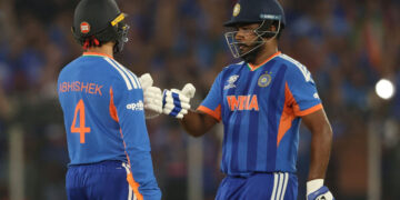 Samson and Abhishek match India T20I opening record with 5th fifty-plus stand